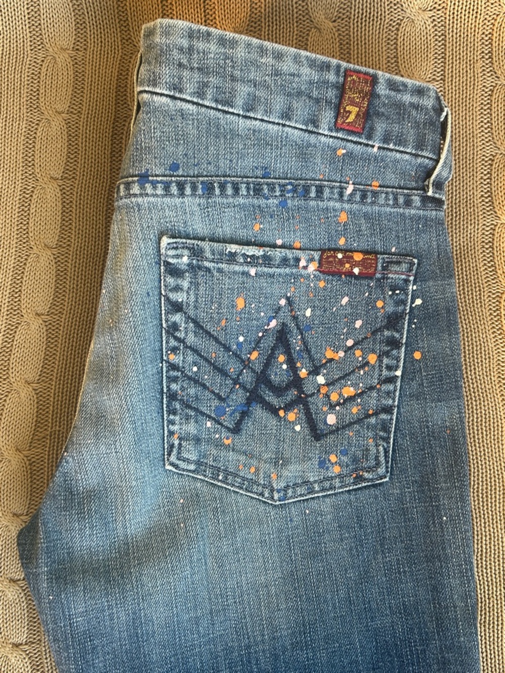 7 For All Mankind A Line Bootcut Jeans with Paint Splatter